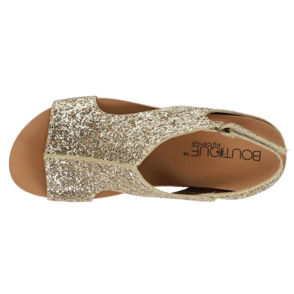 CORKYS Carley Glitter Peep Toe Wedge Sandals Gold 7-11 NWT - Picture 4 of 5